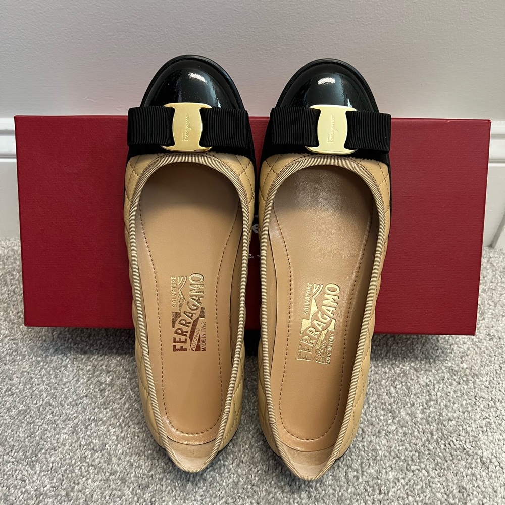 SALVATORE FERRAGAMO RUFINA QUILTED BALLET FLATS SIZE 7M BNIB